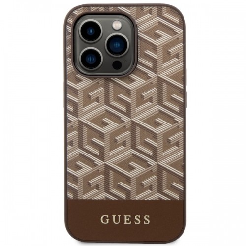 Guess GUHMP14LHGCFSEW iPhone 14 Pro 6.1" brązowy|brown hard case GCube Stripes MagSafe image 3
