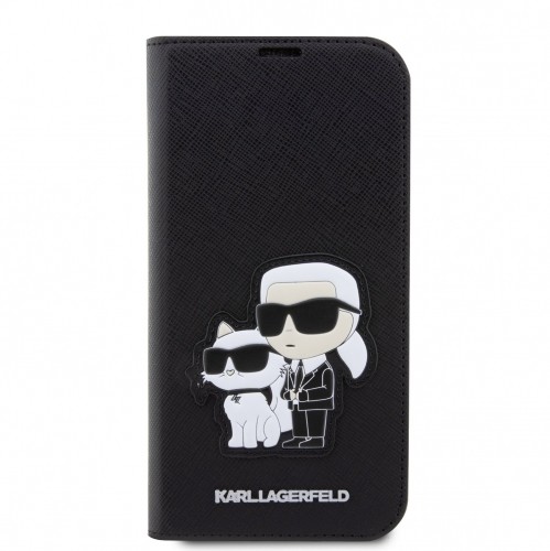 Karl Lagerfeld PU Saffiano Karl and Choupette NFT Book Case for iPhone 13 Pro Max Black image 2