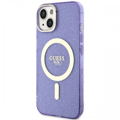 Guess GUHMP14SHCMCGU iPhone 14 6.1" purpurowy|purple hardcase Glitter Gold MagSafe image 2