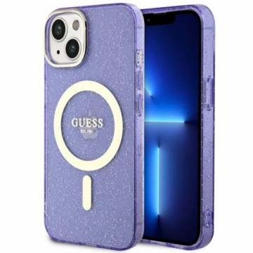Guess GUHMP14SHCMCGU iPhone 14 6.1" purpurowy|purple hardcase Glitter Gold MagSafe