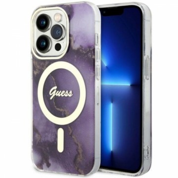 Guess GUHMP14LHTMRSU iPhone 14 Pro 6.1" purpurowy|purple hardcase Golden Marble MagSafe