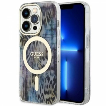 Guess GUHMP14LHLEOPWB iPhone 14 Pro 6.1" niebieski|blue hardcase Leopard MagSafe
