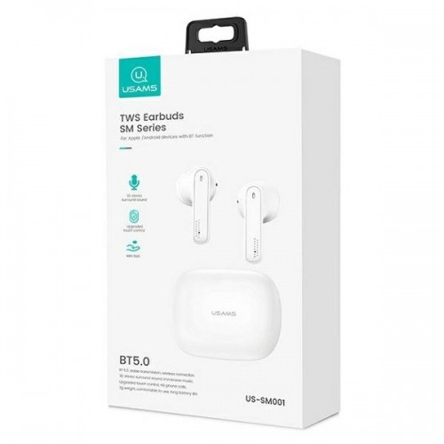 USAMS Słuchawki Bluetooth 5.0 TWS SM series bezprzewodowe biały|white BHUSM01 (US-SM001) image 3