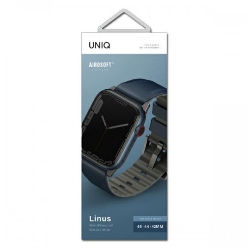 UNIQ pasek Linus Apple Watch Series 4|5|6|7|8|SE|SE2|Ultra 42|44|45mm. Airosoft Silicone niebieski|nautical  blue image 3