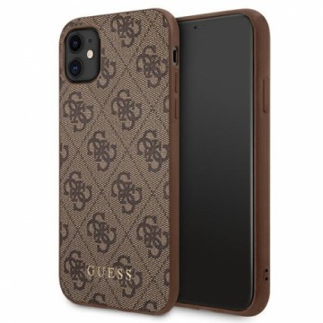 Guess GUHCN61G4GFBR iPhone 11 6,1" brązowy|brown hard case 4G Metal Gold Logo
