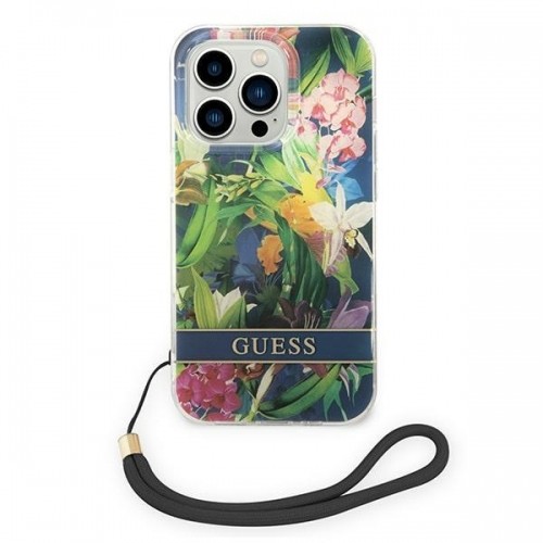 Guess GUOHCP14XHFLSB iPhone 14 Pro Max 6,7" niebieski|blue hardcase Flower Strap image 2