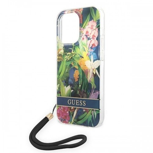 Guess GUOHCP14XHFLSB iPhone 14 Pro Max 6,7" niebieski|blue hardcase Flower Strap image 5