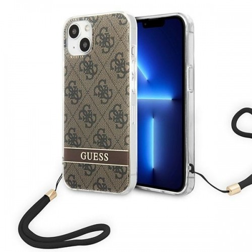 Guess GUOHCP14SH4STW iPhone 14 6,1" brązowy|brown hardcase 4G Print Strap image 1