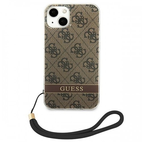 Guess GUOHCP14SH4STW iPhone 14 6,1" brązowy|brown hardcase 4G Print Strap image 3