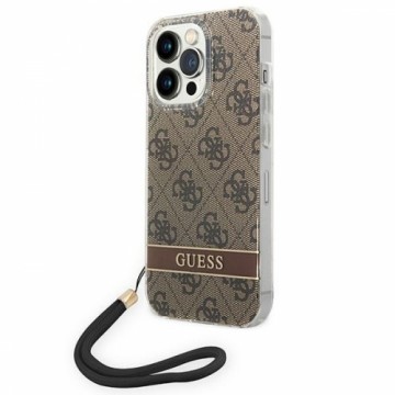 Guess GUOHCP14LH4STW iPhone 14 Pro 6,1" brązowy|brown hardcase 4G Print Strap