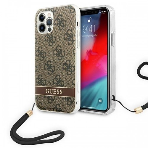 Guess GUOHCP12MH4STW iPhone 12|12 Pro brązowy|brown hardcase 4G Print Strap image 1