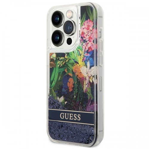 Guess GUHCP14XLFLSB iPhone 14 Pro Max 6,7" niebieski|blue hardcase Flower Liquid Glitter image 2