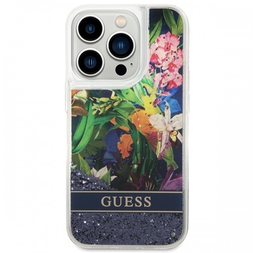 Guess GUHCP14XLFLSB iPhone 14 Pro Max 6,7" niebieski|blue hardcase Flower Liquid Glitter image 3