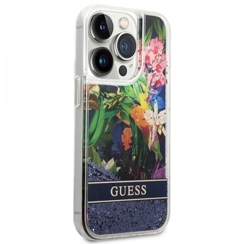 Guess GUHCP14XLFLSB iPhone 14 Pro Max 6,7" niebieski|blue hardcase Flower Liquid Glitter image 4