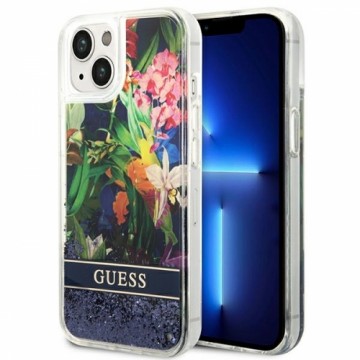 Guess GUHCP14SLFLSB iPhone 14 6,1" niebieski|blue hardcase Flower Liquid Glitter