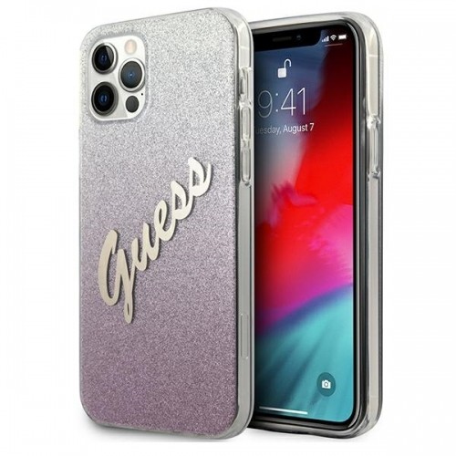 Guess GUHCP12MPCUGLSPI iPhone 12|12 Pro 6,1" różowy|pink hardcase Glitter Gradient Script image 1