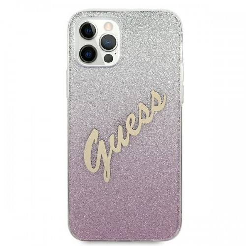 Guess GUHCP12MPCUGLSPI iPhone 12|12 Pro 6,1" różowy|pink hardcase Glitter Gradient Script image 3
