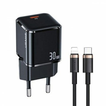 USAMS Ład. siec. 1xUSB-C T45 30W PD3.0 Fast Charging +kabel U63 USB-C|Lightning czarny|black UXTZH01 (USAMS-UX)