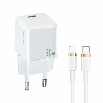 USAMS Ład. siec. 1xUSB-C T45 30W PD3.0 Fast Charging +kabel U63 USB-C|Lightning biały|white UXTZH02 (USAMS-UX)