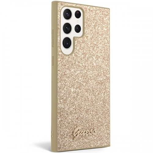 Guess PC|TPU Glitter Flakes Metal Logo Case for Samsung Galaxy S23 Ultra Gold image 2