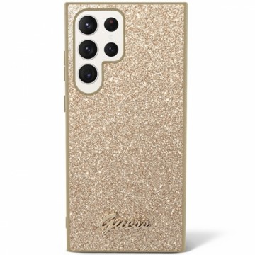 Guess PC|TPU Glitter Flakes Metal Logo Case for Samsung Galaxy S23 Ultra Gold