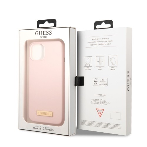 Guess Silicone Metal Logo MagSafe Compatible Case for iPhone 13 Pink image 5