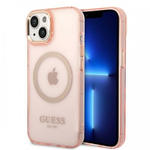 Guess Translucent MagSafe Compatible Case for iPhone 14 Pink image 1