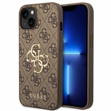 Guess PU 4G Metal Logo Case for iPhone 14 Plus Brown