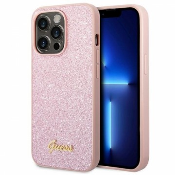 Guess PC|TPU Glitter Flakes Metal Logo Case for iPhone 14 Pro Pink