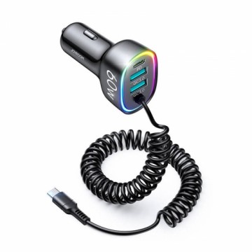 Joyroom 4 in 1 fast car charger PD, QC3.0, AFC, FCP with USB Type C cable 1.6m 60W black (JR-CL19)