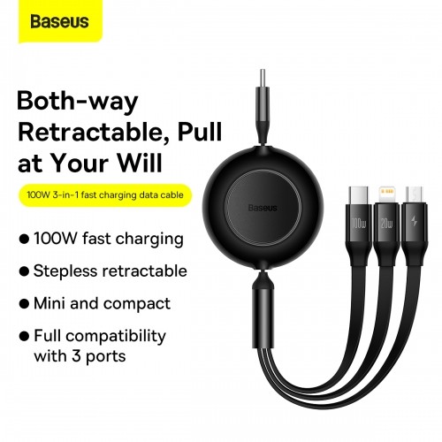 OEM Baseus Bright Mirror 4, USB-C 3-in-1 cable for micro USB | USB-C | Lightning 100W | 3.5A 1.1m (Black) image 2