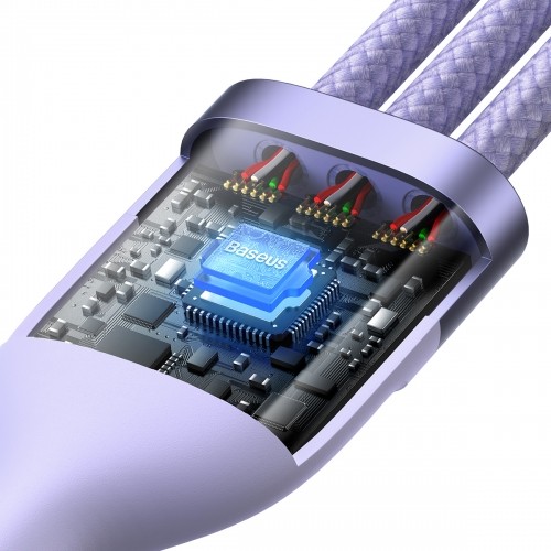 OEM 3in1 USB cable Baseus Flash Series, USB-C + micro USB + Lightning, 100W, 1.2m (purple) image 1