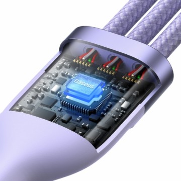 OEM 3in1 USB cable Baseus Flash Series, USB-C + micro USB + Lightning, 100W, 1.2m (purple)