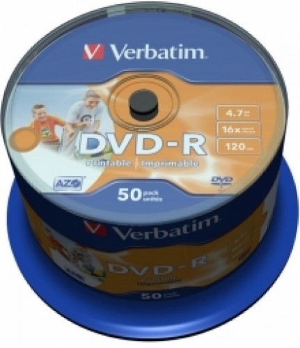 Matricas DVD-R AZO Verbatim 4.7GB 16x Wide Printable non ID,50 Pack Spindle image 1