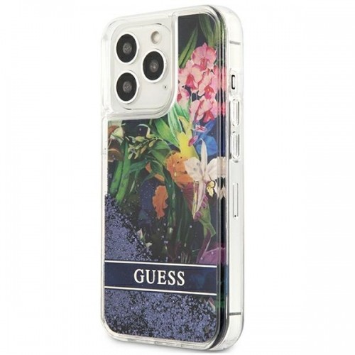 Guess Liquid Glitter Flower Case for iPhone 13 Pro Blue image 2