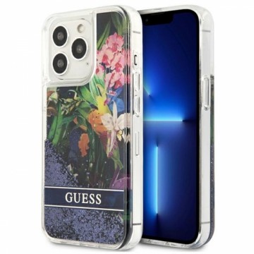 Guess Liquid Glitter Flower Case for iPhone 13 Pro Blue