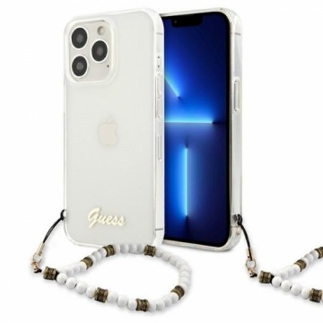 GUHCP13LKPSWH Guess PC Script and White Pearls Case for iPhone 13 Pro Transparent