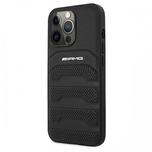 Mercedes AMHCP13LGSEBK AMG Genuine Leather Perforated Hard Case for iPhone 13 Pro Black image 2