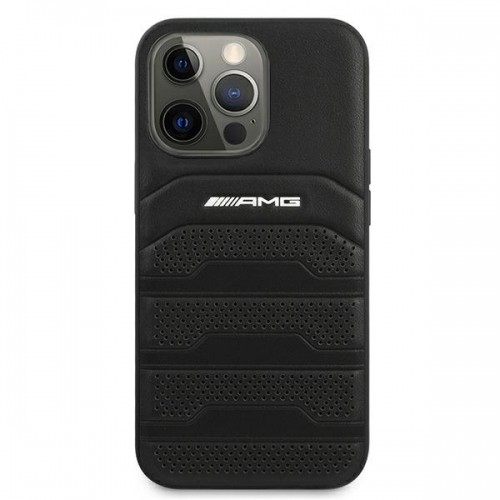 Mercedes AMHCP13LGSEBK AMG Genuine Leather Perforated Hard Case for iPhone 13 Pro Black image 3