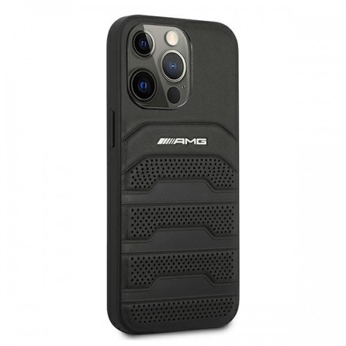 Mercedes AMHCP13LGSEBK AMG Genuine Leather Perforated Hard Case for iPhone 13 Pro Black image 4