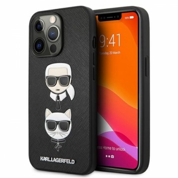 KLHCP13XSAKICKCBK Karl Lagerfeld PU Saffiano Karl and Choupette Heads Case for iPhone 13 Pro Max Black