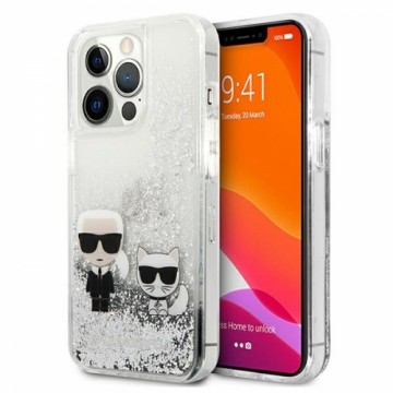 KLHCP13XGKCS Karl Lagerfeld Liquid Glitter Karl and Choupette Case for iPhone 13 Pro Max Silver