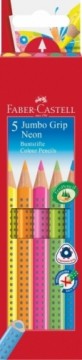 Trīsstūrveida krāsainie zīmuļi Faber-Castell Jumbo Grip neon, 5 krāsas