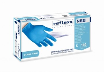 Selding Nitrila cimdi Reflexx Blue N80 S izmērs, nepūderēti, 100gab, zili