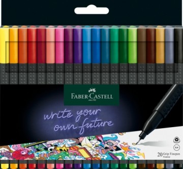 Flomāstertipa pildspalvu komplekts Faber-Castell Finepen Grip, 0.4mm, 20 krāsas
