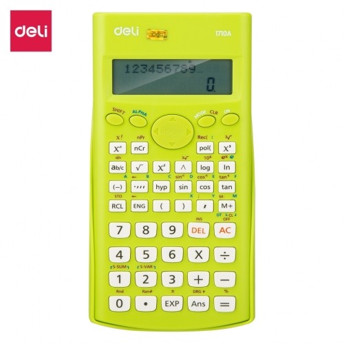 Zinātniskais kalkulators Deli 240F, divrindu displejs, 10+2 cipari, gaiši zaļš image 1