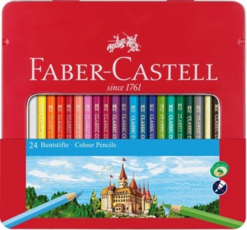 Krāsainie zīmuļi Faber-Castell Classic, 24 krāsas, metāla kārbā