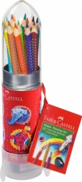Цветные карандаши Faber-Castell Grip комплект 15 цветов в металлической коробке в виде ракеты
