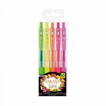 Gēla pildspalvu komplekts Zebra Sarasa Clip, 5gab/iep, neona krāsas