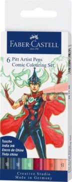 Flomasteri ar otas uzgali Faber-Castell Pitt Artist Pen, 6 gab. asorti komiksu krāsošanai